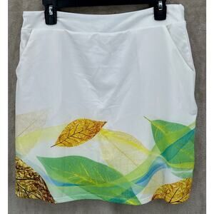 Acegolfs Skort Womens Large White Leaf Print‎ Golf Tennis Skirt Pockets Stretch